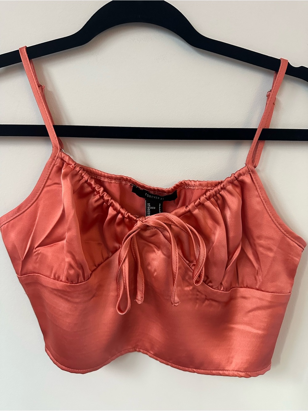 Forever 21 Coral Satin Tie-Front Cropped Tank
